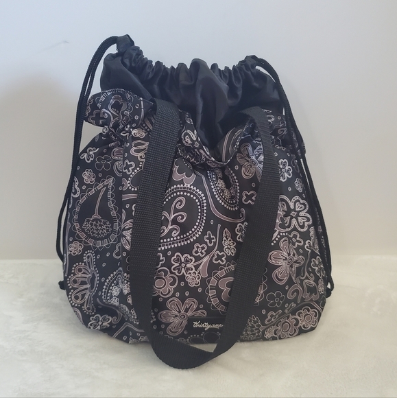 THIRTY One Retired Black Gray Paisley Parade Cinch It Up Thermal Lunch Tote - Picture 1 of 12